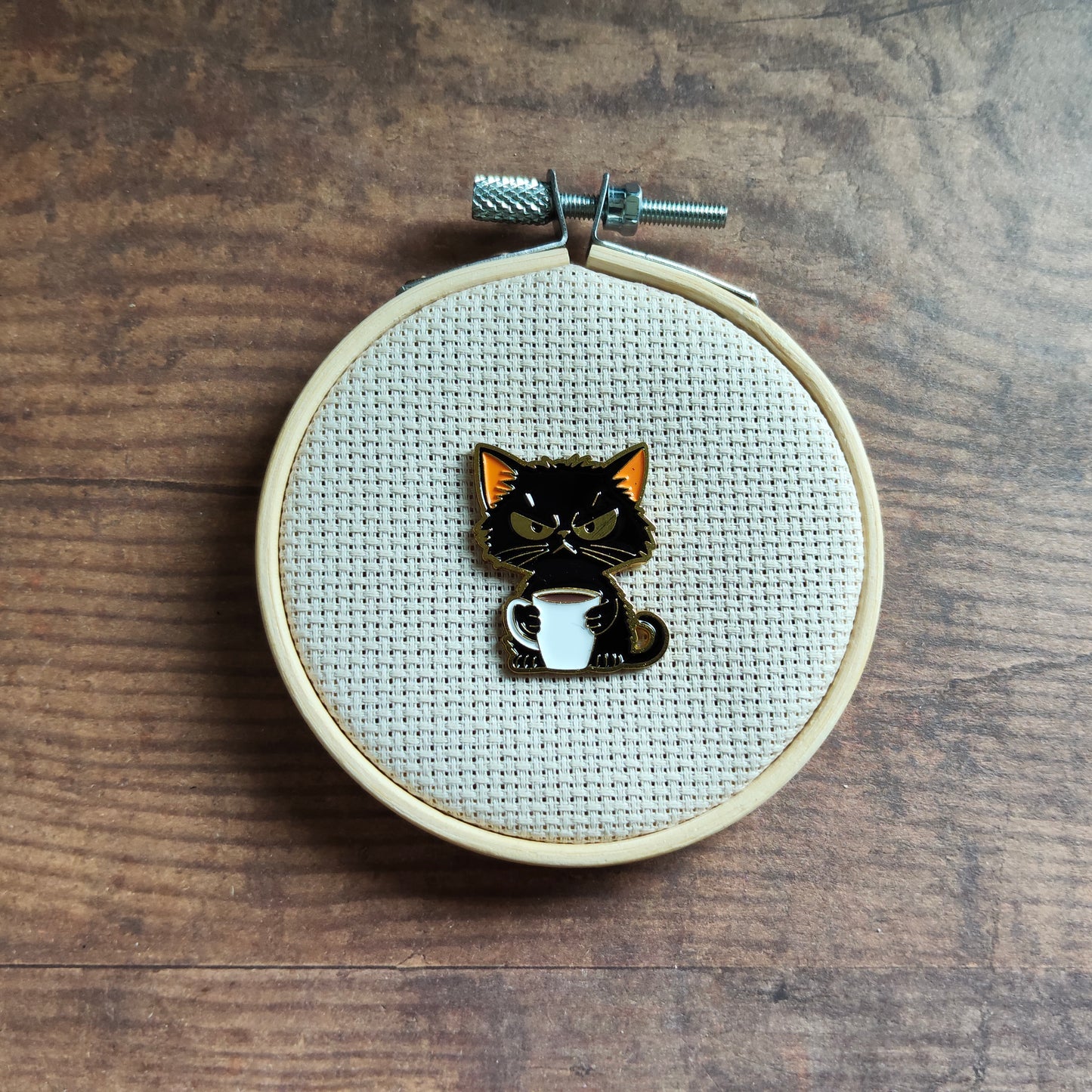 Pin's Chat Noir Moment matin tasse café