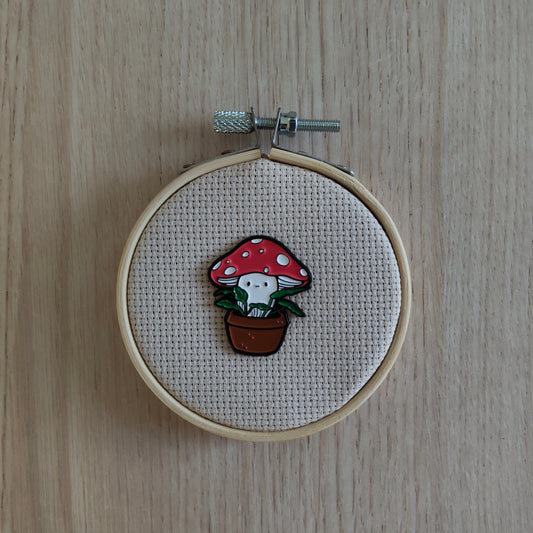 Pin's Champignon Rouge et pot plante verte