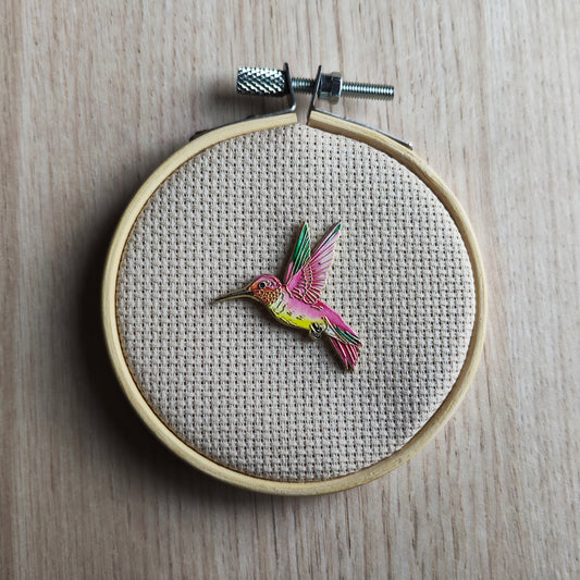 Pin's colibri rose jaune oiseau exotique animal