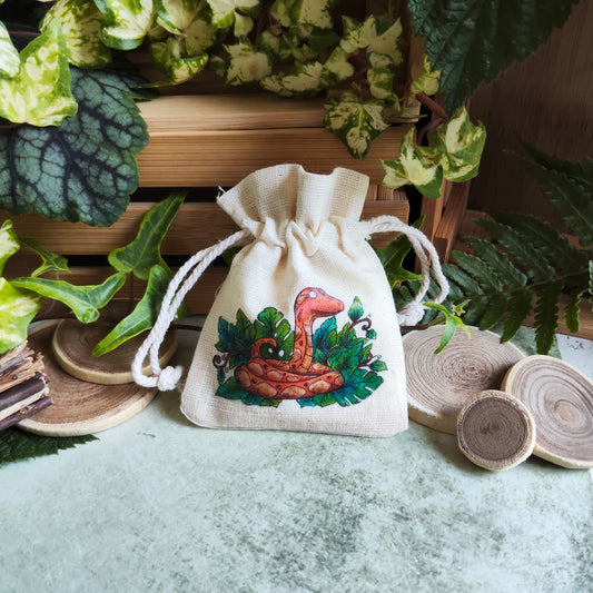 Pochon en tissu décoré d’un serpent tropical – Illustration à l’aquarelle – Sac pochette cadeau nature jungle