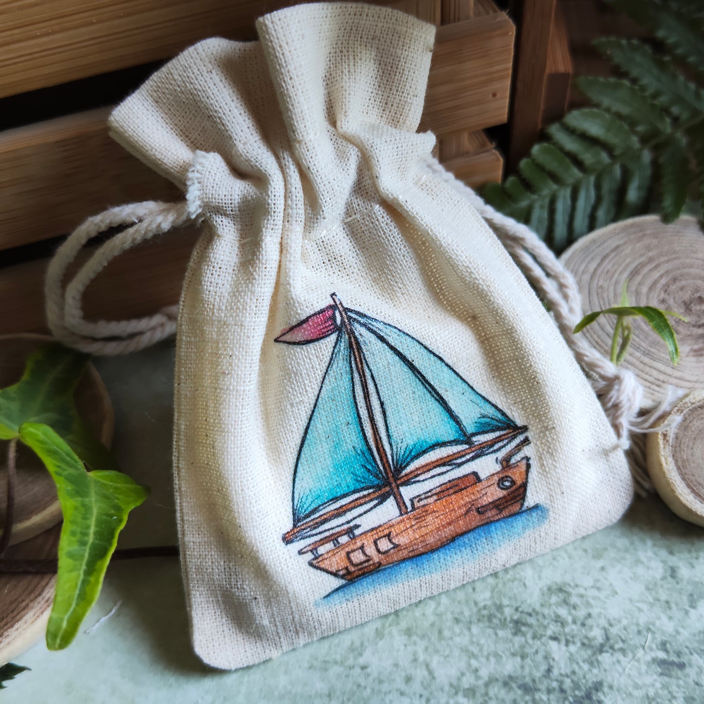 Pochon bateau voilier – Illustration marine à l’aquarelle