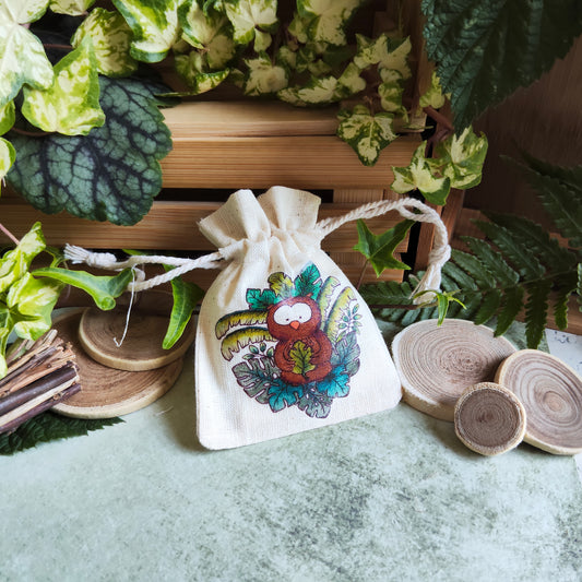 Pochon hibou tropical – Illustration à l’aquarelle