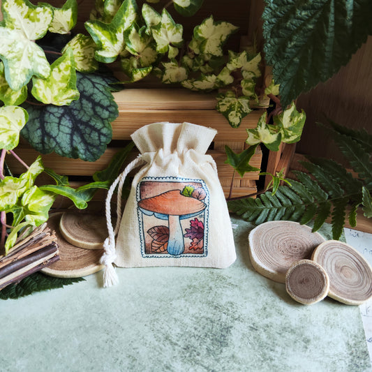 Pochon timbre champignon – Illustration automnale à l’aquarelle - Saison Automne