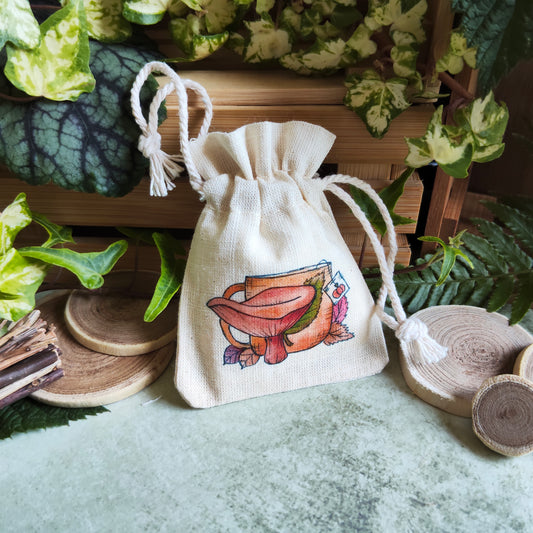 Pochon tasse champignon Brun Ocre – Illustration automnale à l’aquarelle - Saison Automne