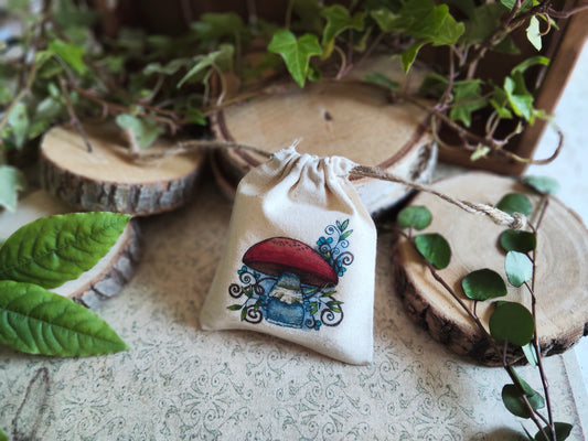 Pochon Champignon Rouge Swirl Arabesque – Petit Sac Nature Illustré