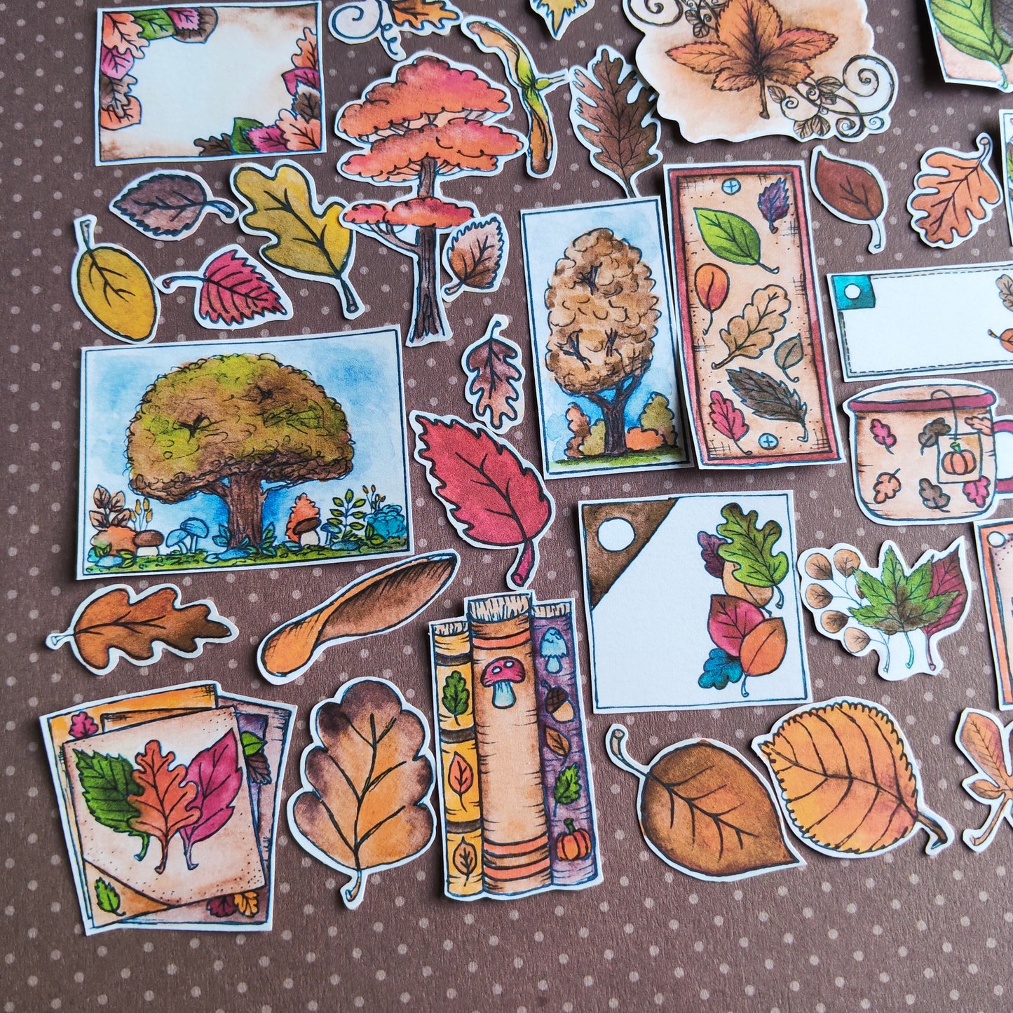 Stickers Arbre Feuille Feuillage Automne – Lot d'autocollants à l’aquarelle - Illustrations Saison Automnale Nature Forêt