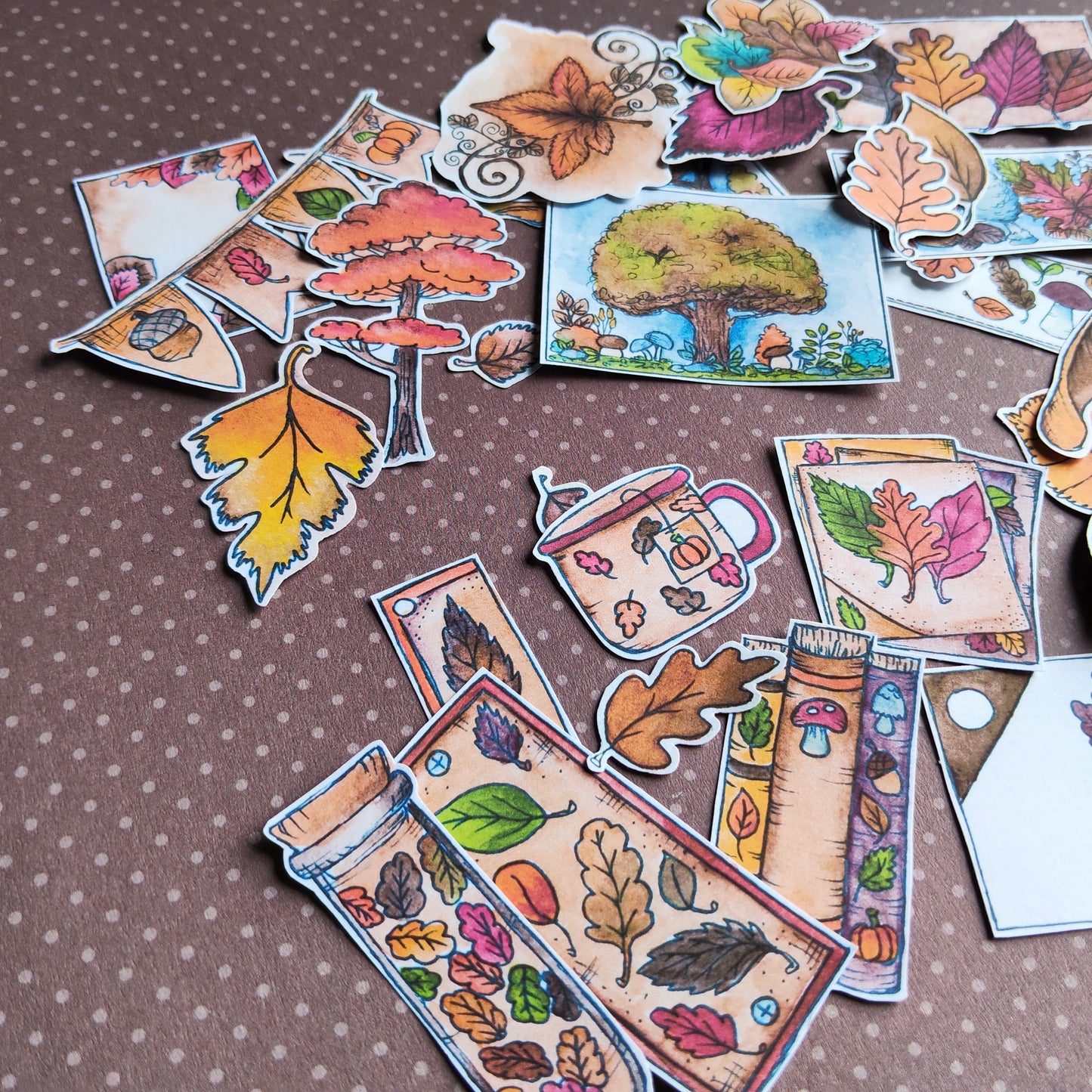 Stickers Arbre Feuille Feuillage Automne – Lot d'autocollants à l’aquarelle - Illustrations Saison Automnale Nature Forêt