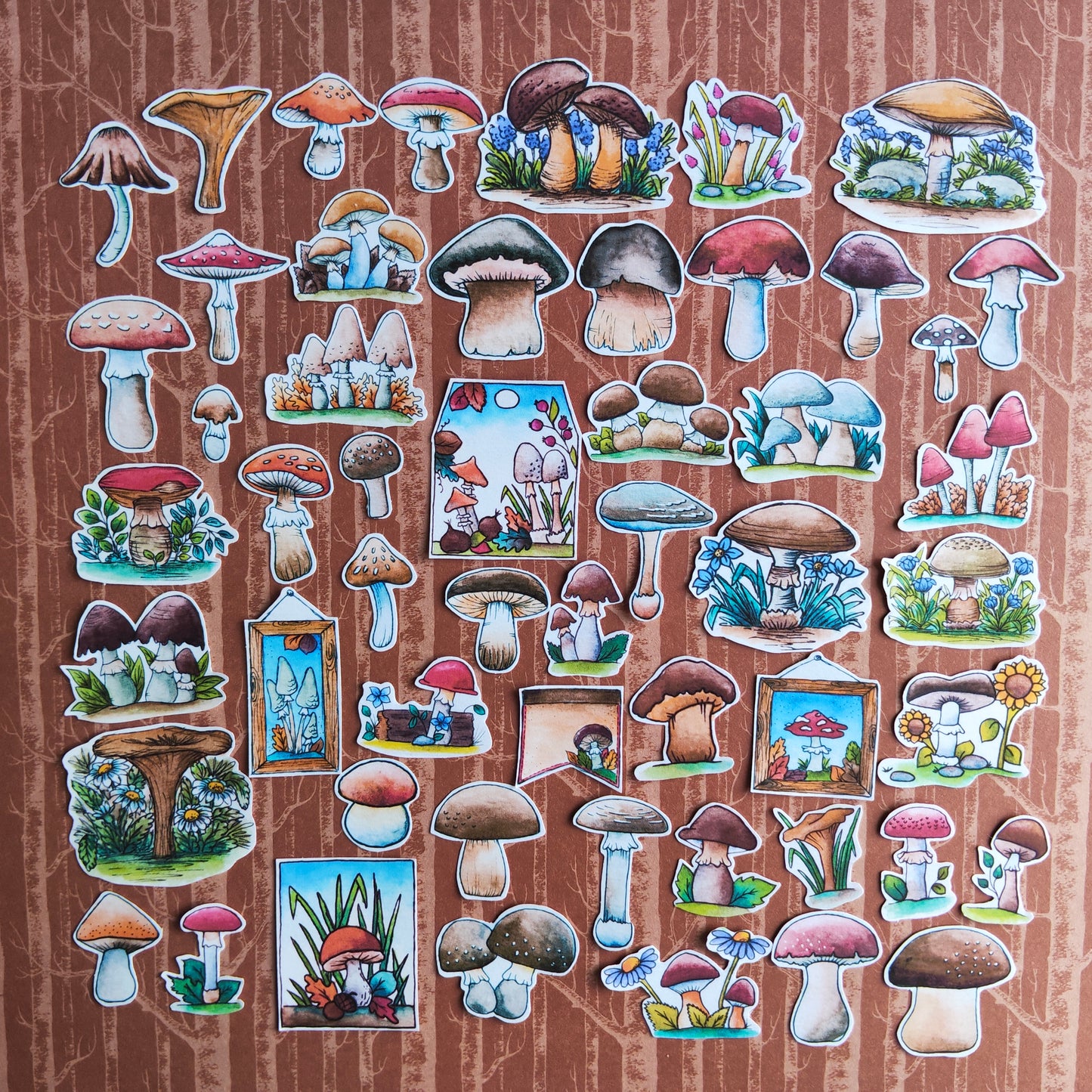 Stickers Champignon Automne – Lot d'autocollants à l’aquarelle - Illustrations Saison Automnale Forêt
