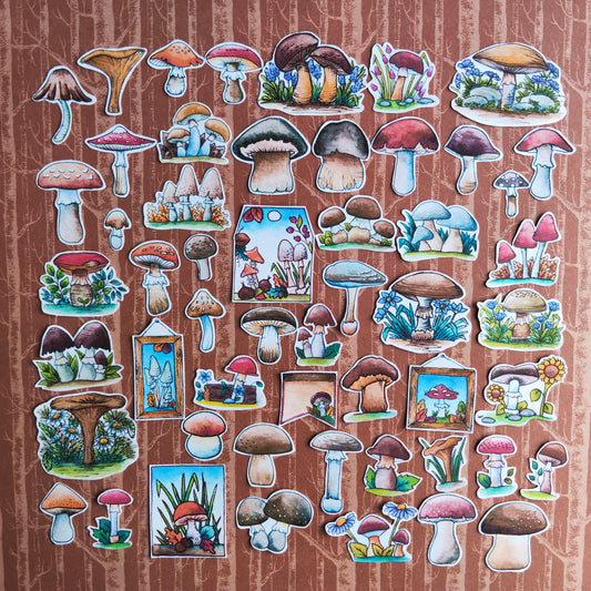 Stickers Champignon Automne – Lot d'autocollants à l’aquarelle - Illustrations Saison Automnale Forêt