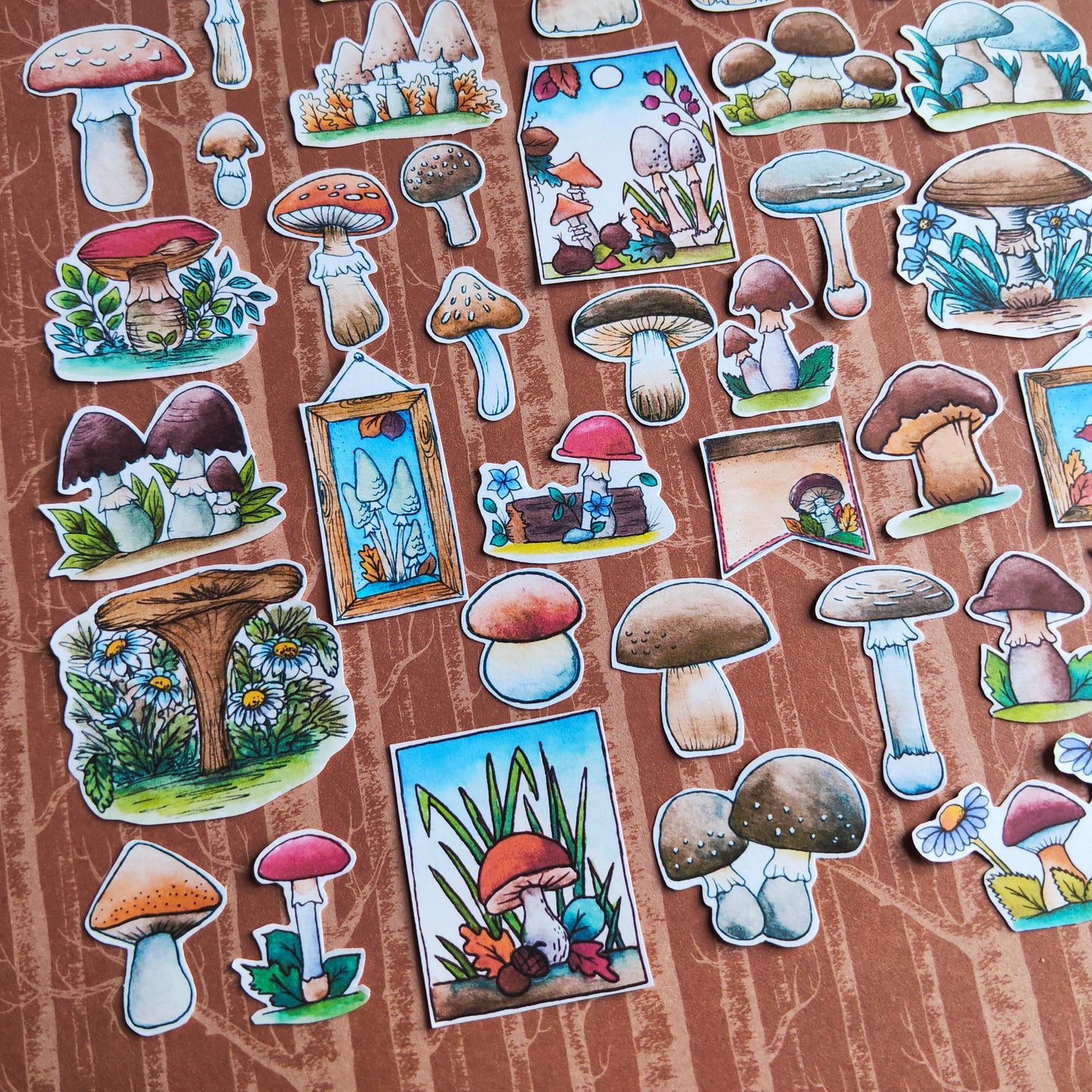 Stickers Champignon Automne – Lot d'autocollants à l’aquarelle - Illustrations Saison Automnale Forêt
