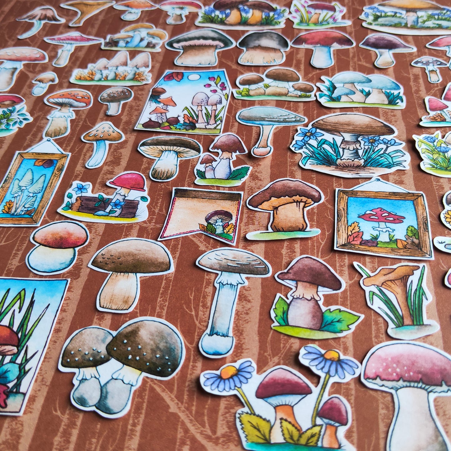 Stickers Champignon Automne – Lot d'autocollants à l’aquarelle - Illustrations Saison Automnale Forêt