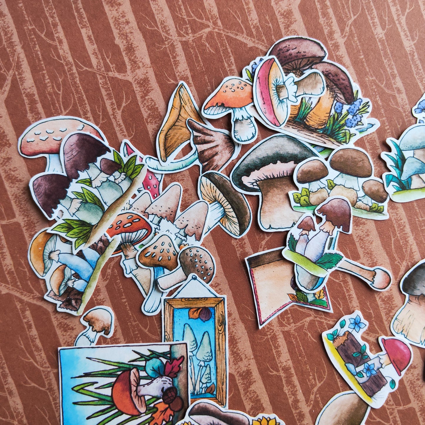 Stickers Champignon Automne – Lot d'autocollants à l’aquarelle - Illustrations Saison Automnale Forêt