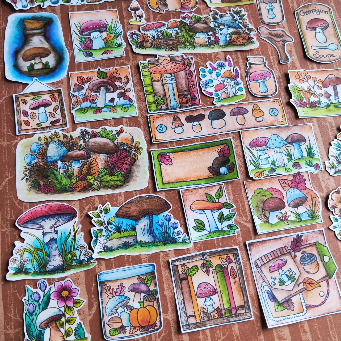 Stickers Champignon – autocollants illustration dessin peinture aquarelle - Saison Automne décoration journaling