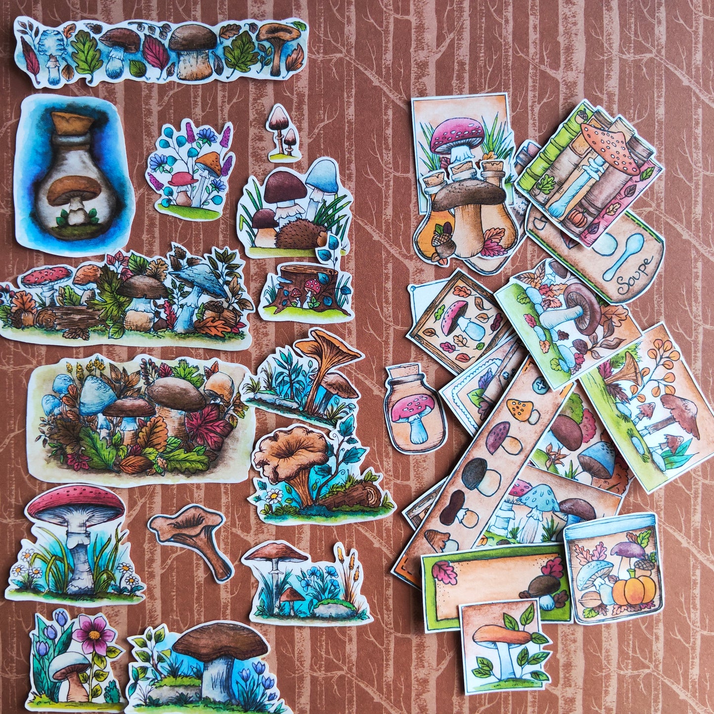 Stickers Champignon – autocollants illustration dessin peinture aquarelle - Saison Automne décoration journaling