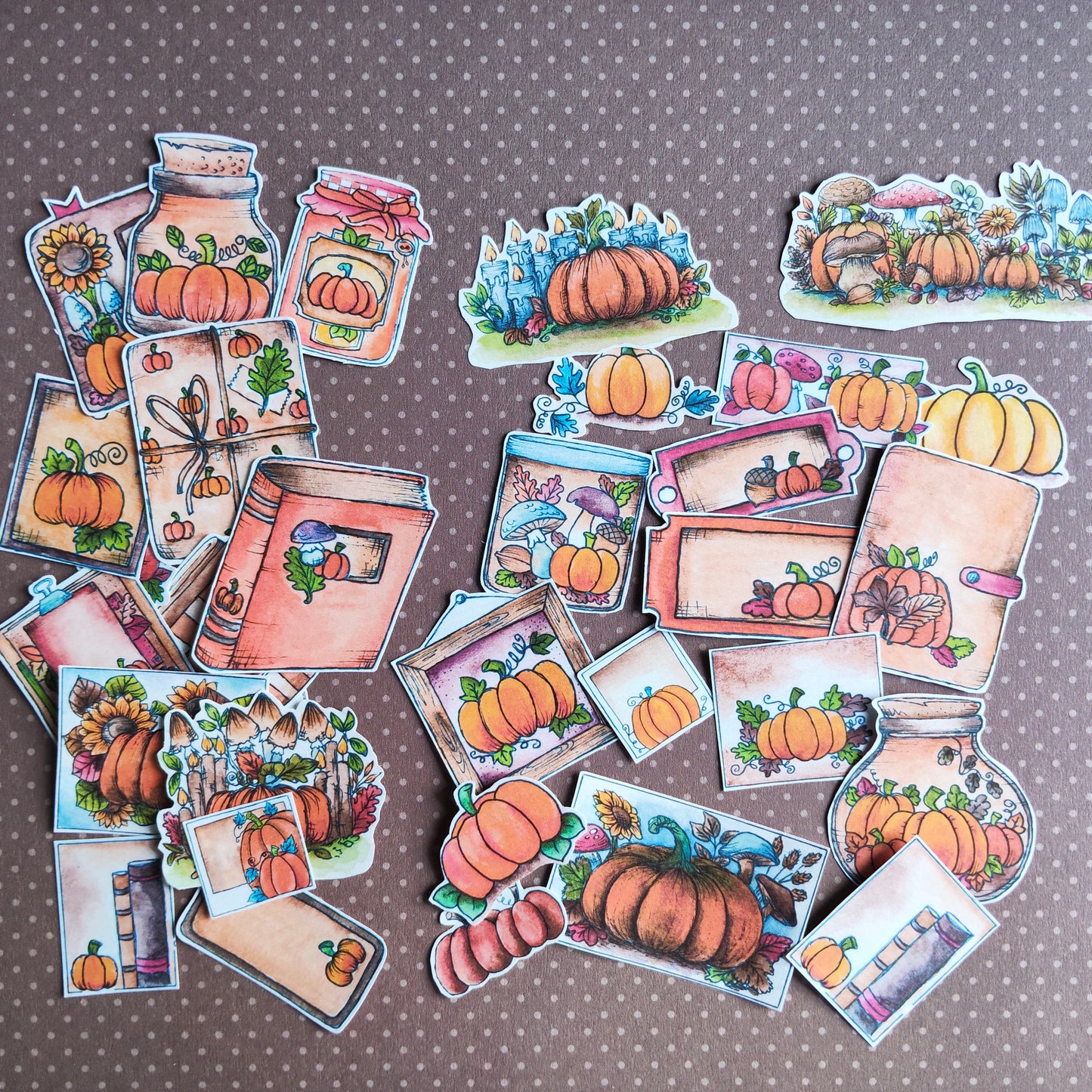Stickers Citrouille Courge  – Lot d'autocollants à l’aquarelle - Illustrations Saison Automne Orange Halloween