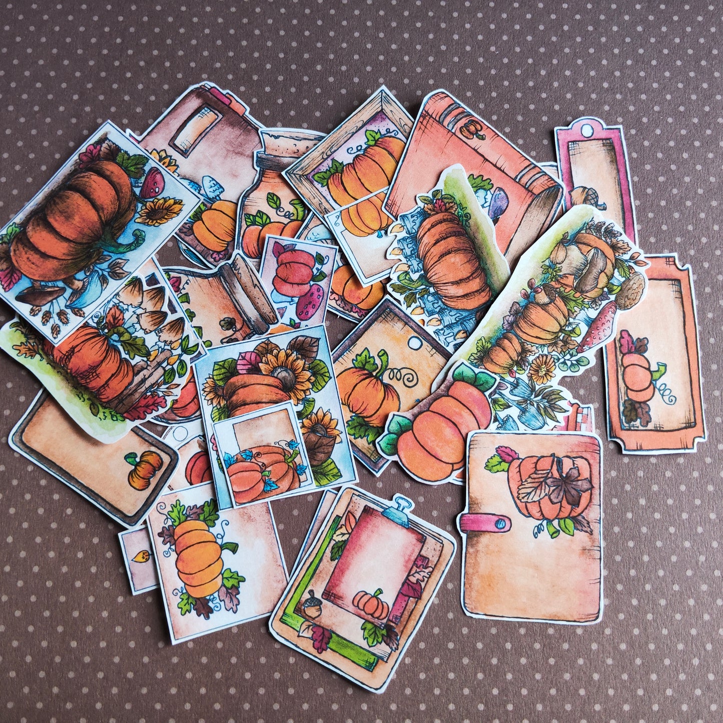 Stickers Citrouille Courge  – Lot d'autocollants à l’aquarelle - Illustrations Saison Automne Orange Halloween