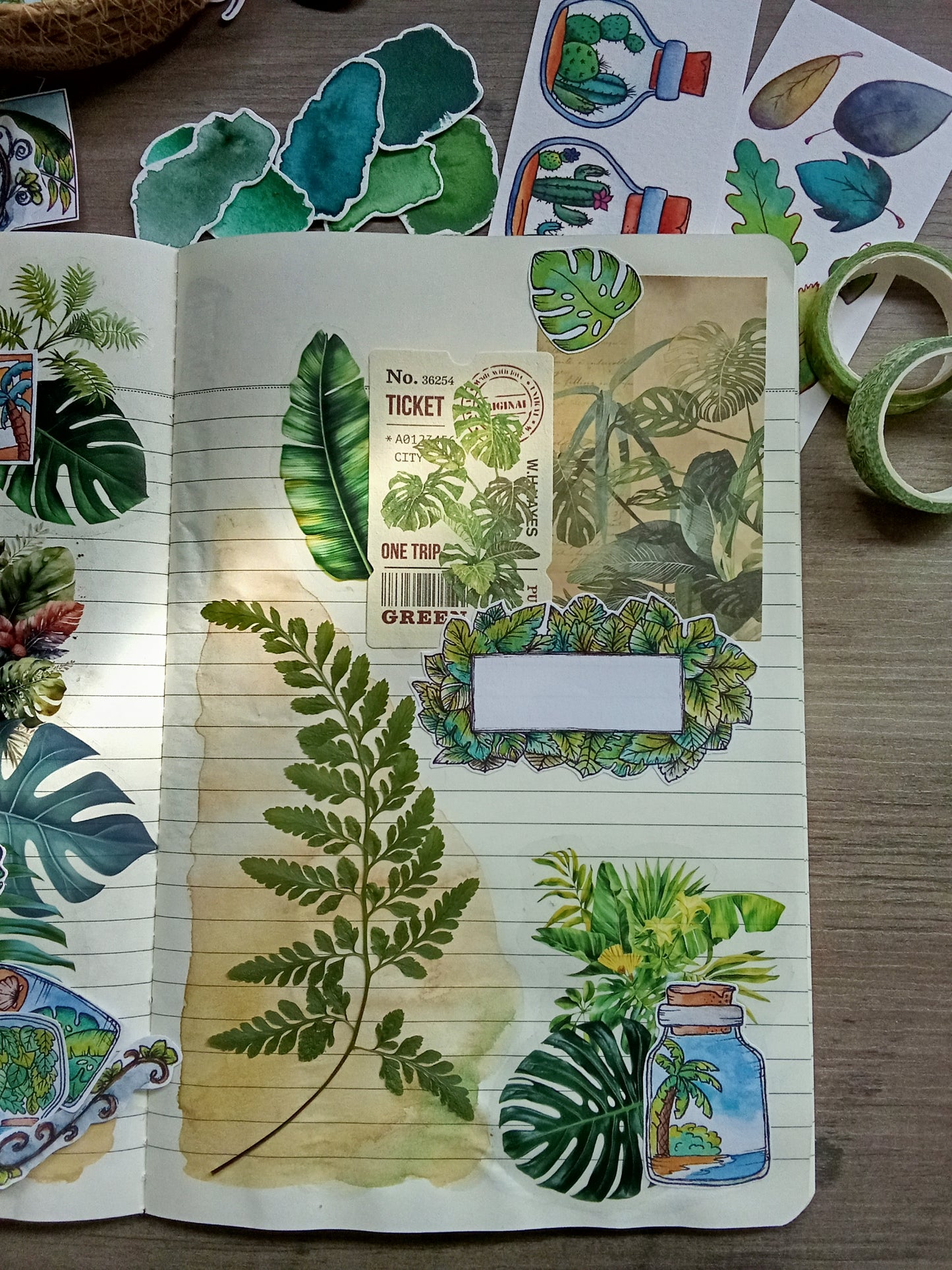 Lot de stickers feuillages – 44 autocollants illustrés à l’aquarelle, ambiance plantes, nature et terrariums