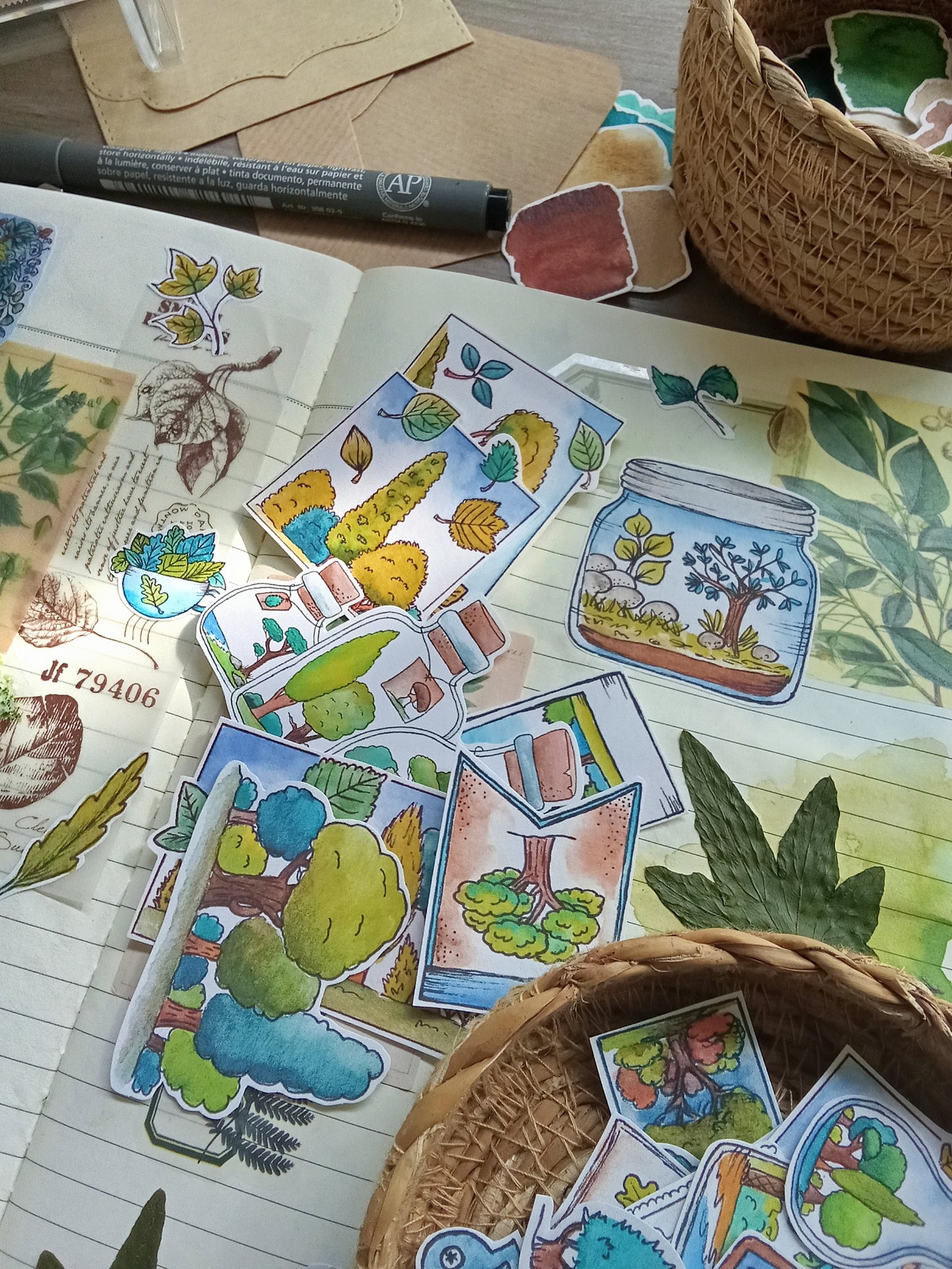 Lot de 33 Stickers Aquarelle – Forêt, Arbres et Nature - Feuille Feuillage
